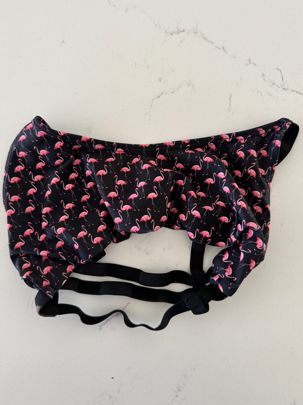 Onzie Flamingo Print Ruffle Bikini Top Black Pink Size S/M